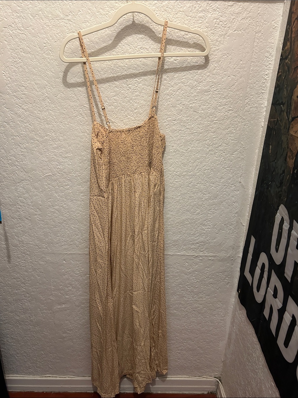 ⭐️ANTHROPOLGIE⭐️ FAITHFUL THE BRAND NWT Beige Polka Dot Lace-Up Maxi Slip Dress - Picture 9 of 13